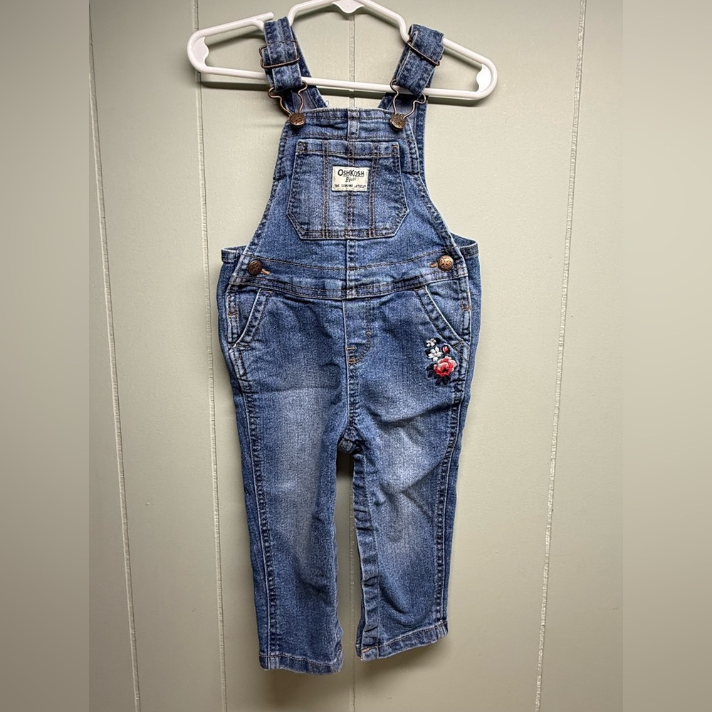 OshKosh B'gosh Denim Blue Girls' Embroidered Overalls